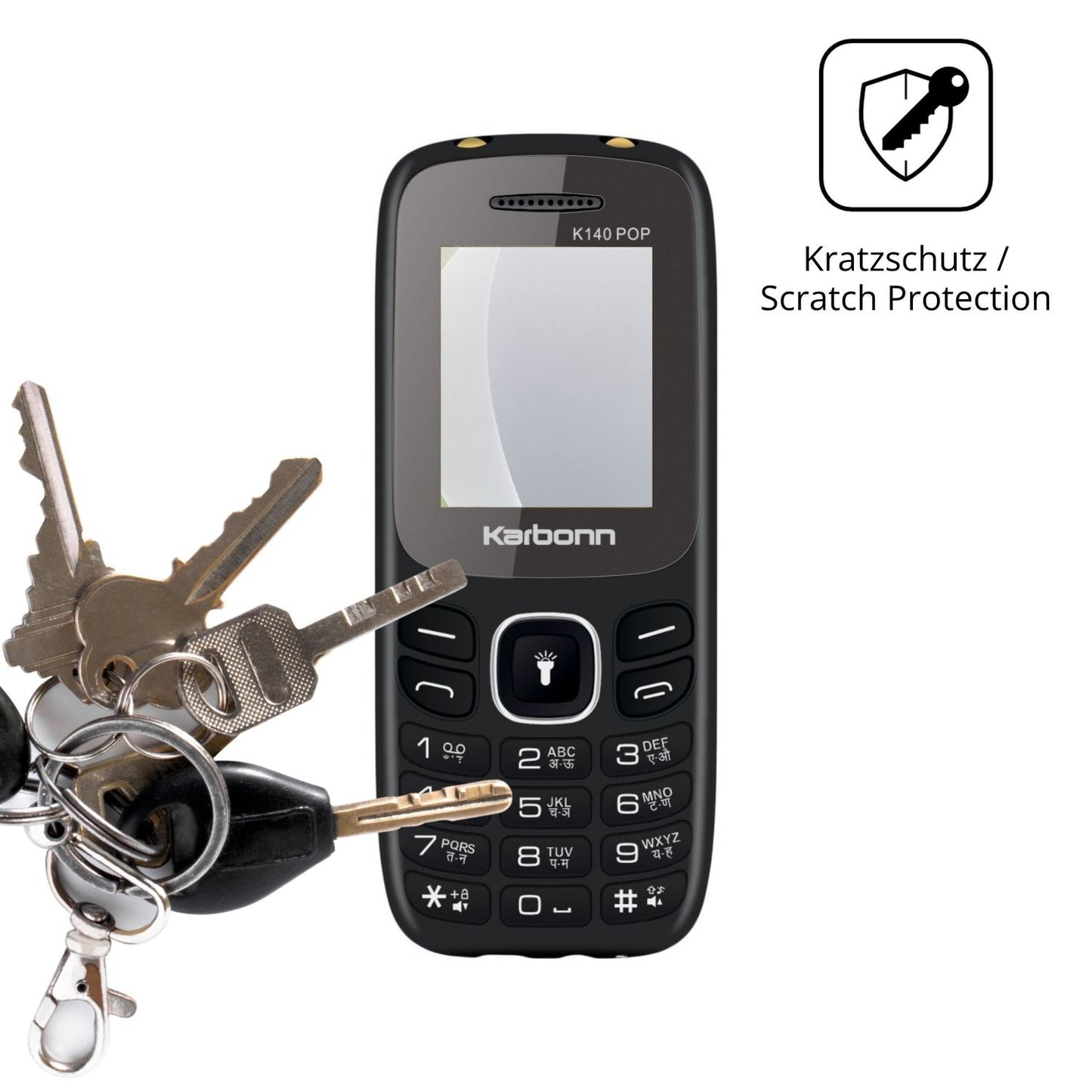 Schutz gegen Kratzer auf dem Karbonn K140 Pop Glas durch Schlüssel oder Ähnliches