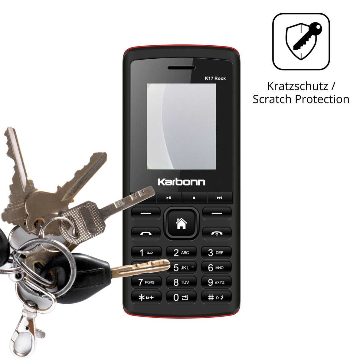 Schutz gegen Kratzer auf dem Karbonn K17 Rock Glas durch Schlüssel oder Ähnliches