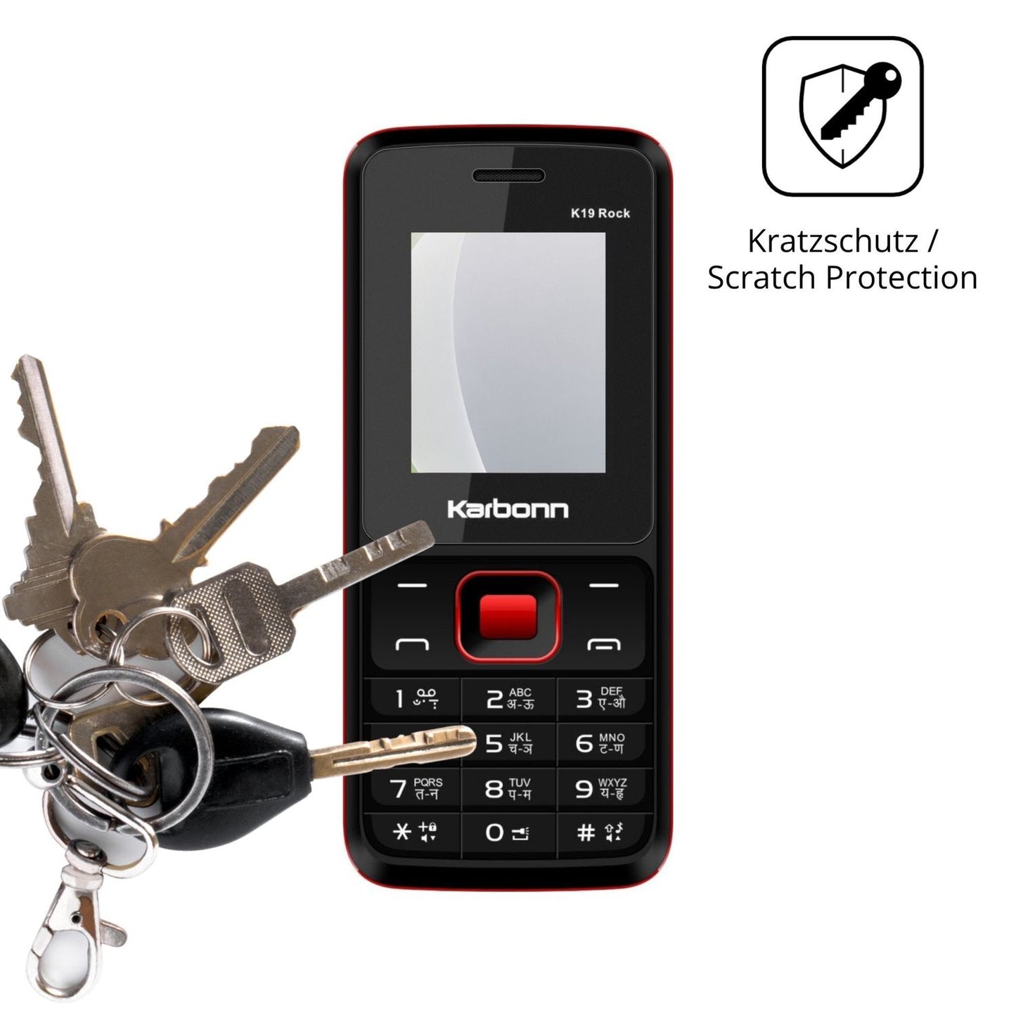 Schutz gegen Kratzer auf dem Karbonn K19 Rock Glas durch Schlüssel oder Ähnliches
