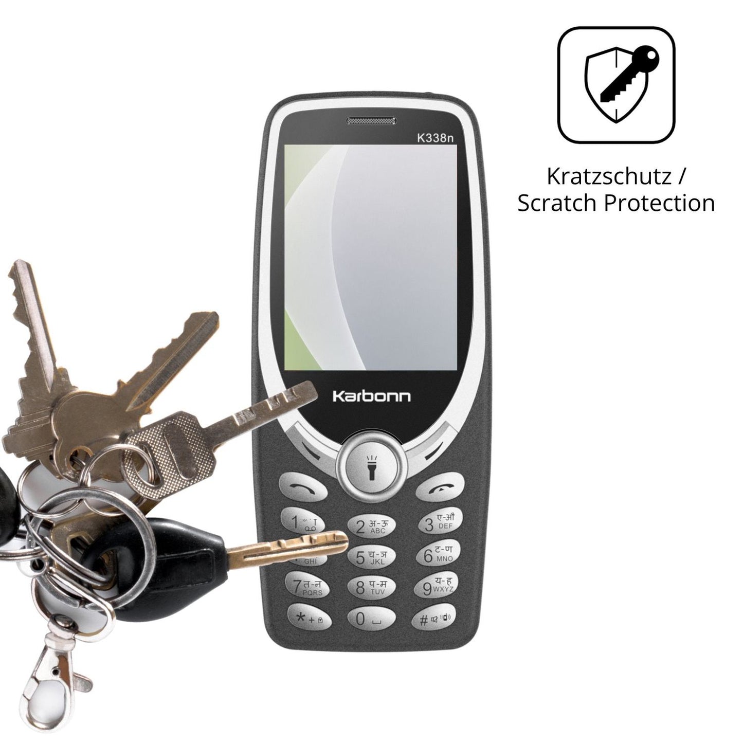Schutz gegen Kratzer auf dem Karbonn K338n Glas durch Schlüssel oder Ähnliches