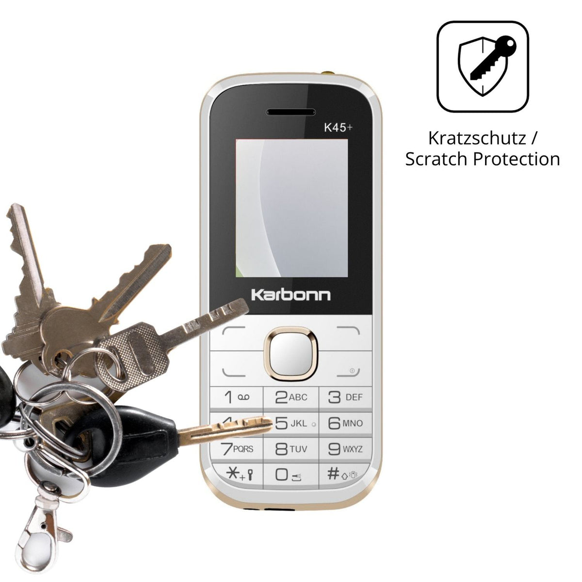 Schutz gegen Kratzer auf dem Karbonn K45 Plus Glas durch Schlüssel oder Ähnliches