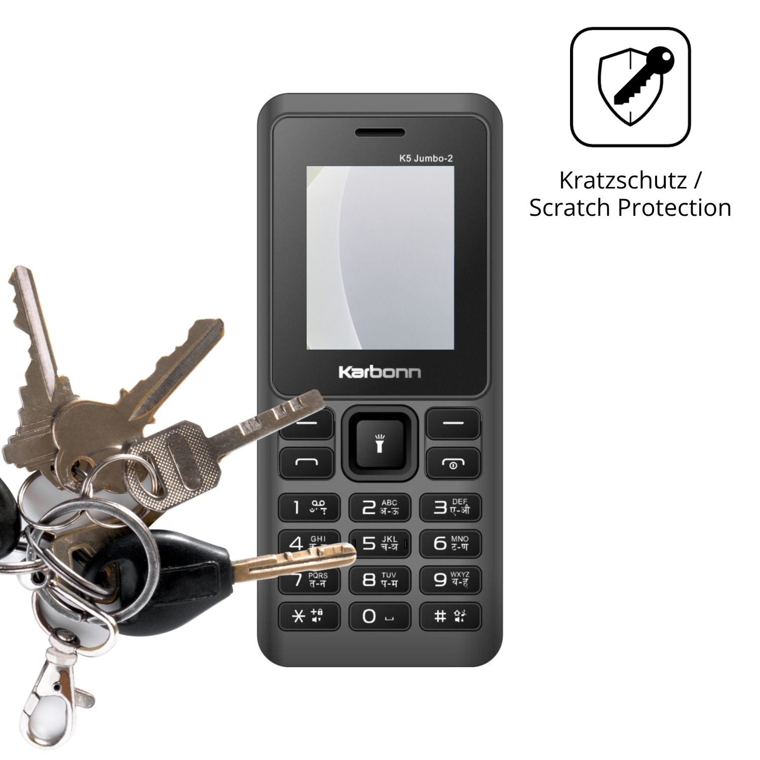 Schutz gegen Kratzer auf dem Karbonn K5 Jumbo 2 Glas durch Schlüssel oder Ähnliches