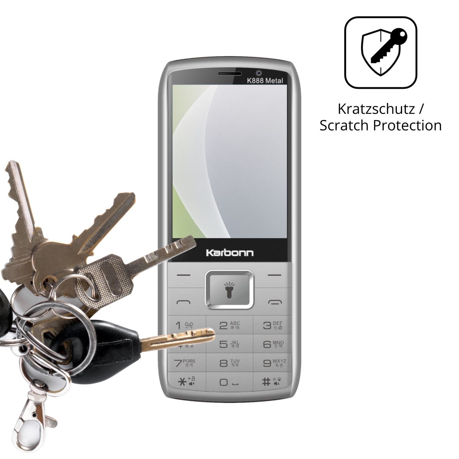 Schutz gegen Kratzer auf dem Karbonn K888 Metal Glas durch Schlüssel oder Ähnliches