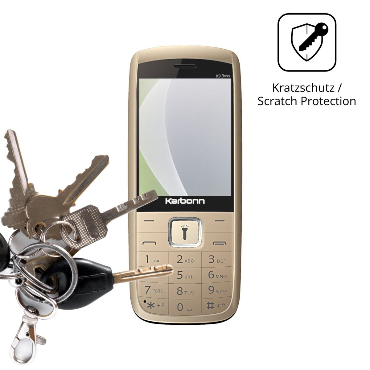 Schutz gegen Kratzer auf dem Karbonn K9 Boss Glas durch Schlüssel oder Ähnliches