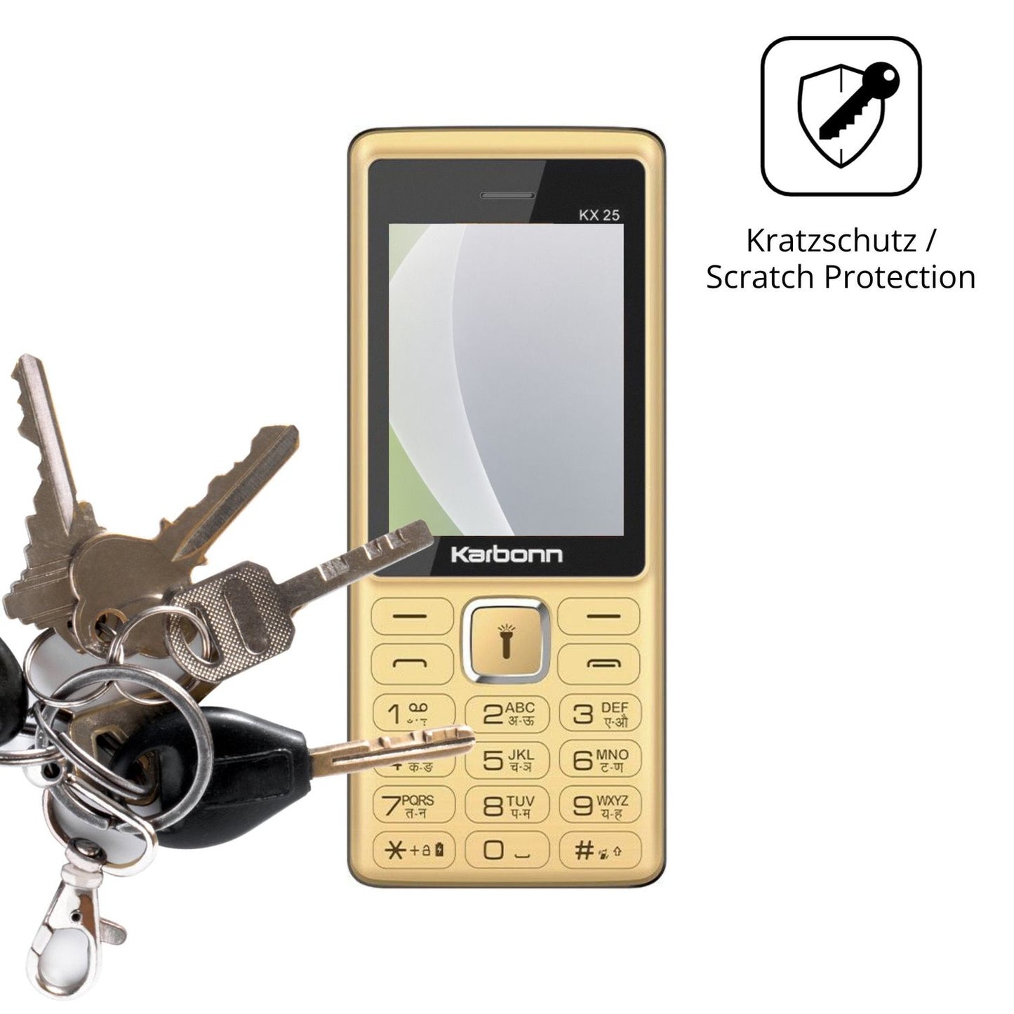 Schutz gegen Kratzer auf dem Karbonn KX25 Glas durch Schlüssel oder Ähnliches