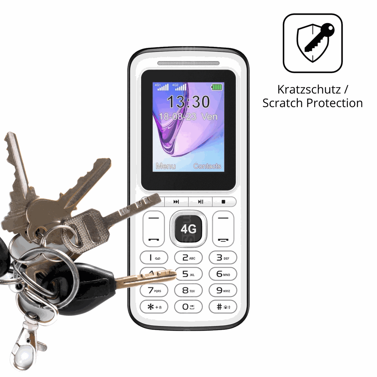 Schutz gegen Kratzer auf dem Konrow Moby 4G Glas durch Schlüssel oder Ähnliches