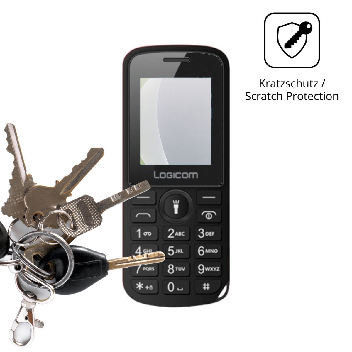 Schutz gegen Kratzer auf dem Logicom L-195 Glas durch Schlüssel oder Ähnliches