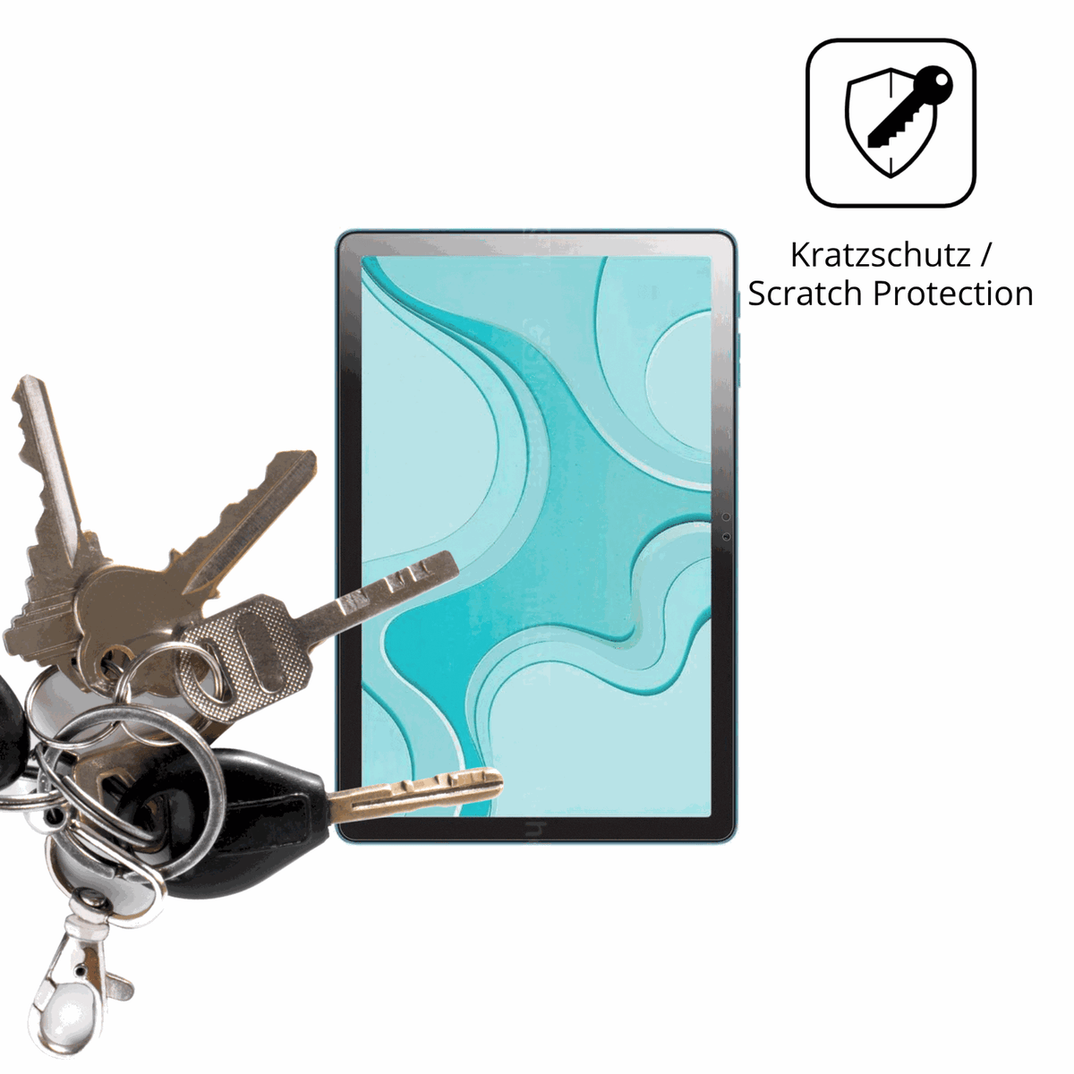 Schutz gegen Kratzer auf dem Logicom Tab Fold 10 Glas durch Schlüssel oder Ähnliches