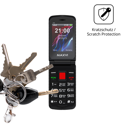 Schutz gegen Kratzer auf dem Maxvi E10 Glas durch Schlüssel oder Ähnliches