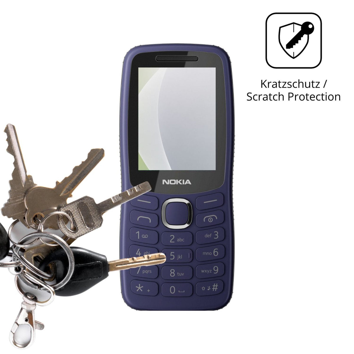 Schutz gegen Kratzer auf dem Nokia 123 Shield Glas durch Schlüssel oder Ähnliches