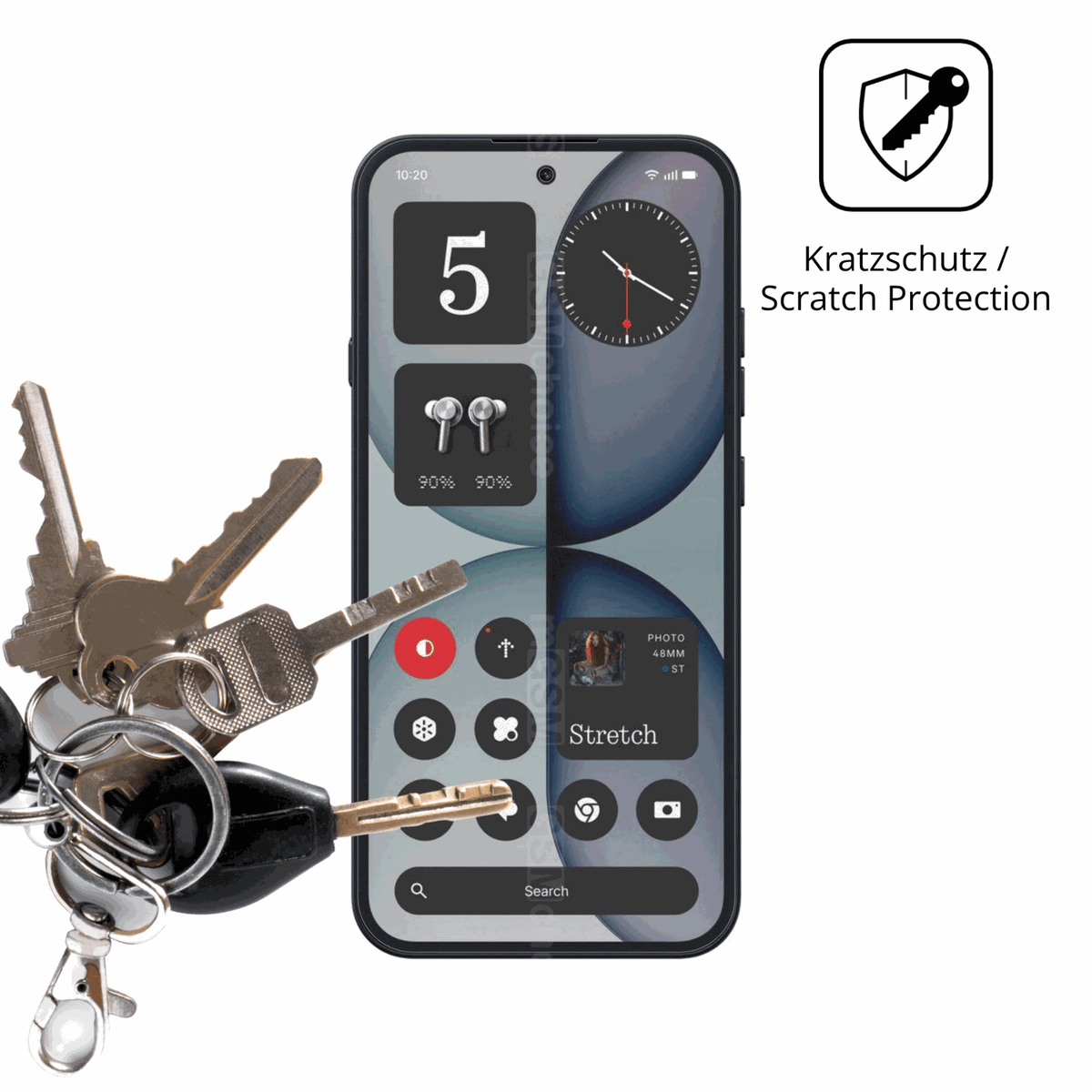 Schutz gegen Kratzer auf dem Nothing Phone 4a Glas durch Schlüssel oder Ähnliches