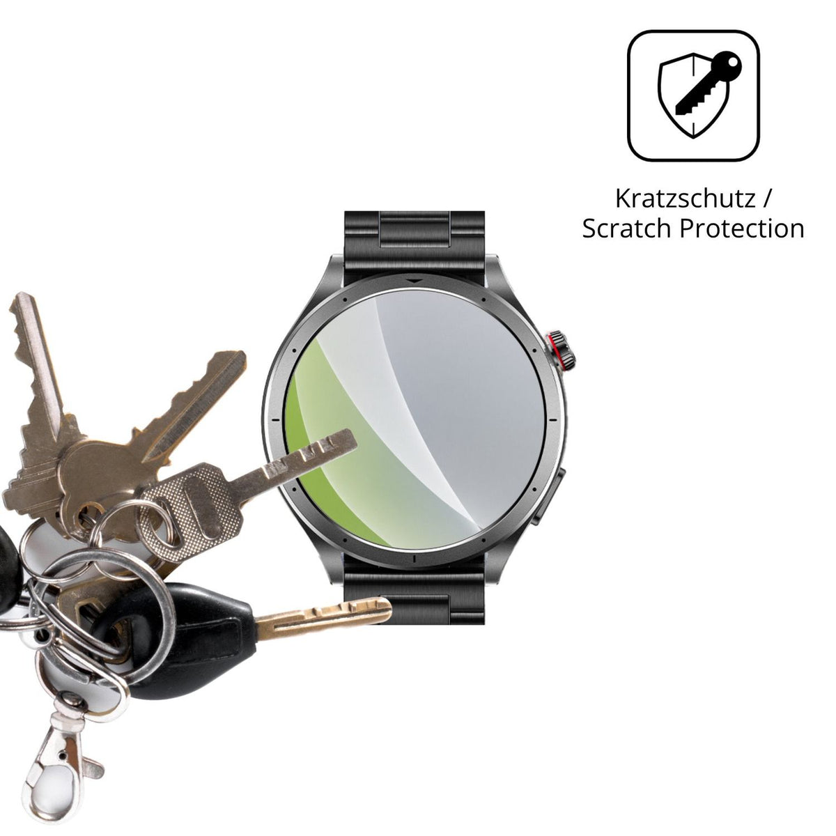 Schutz gegen Kratzer auf dem Oliimptek 1.53 Zoll Smartwatch Glas durch Schlüssel oder Ähnliches