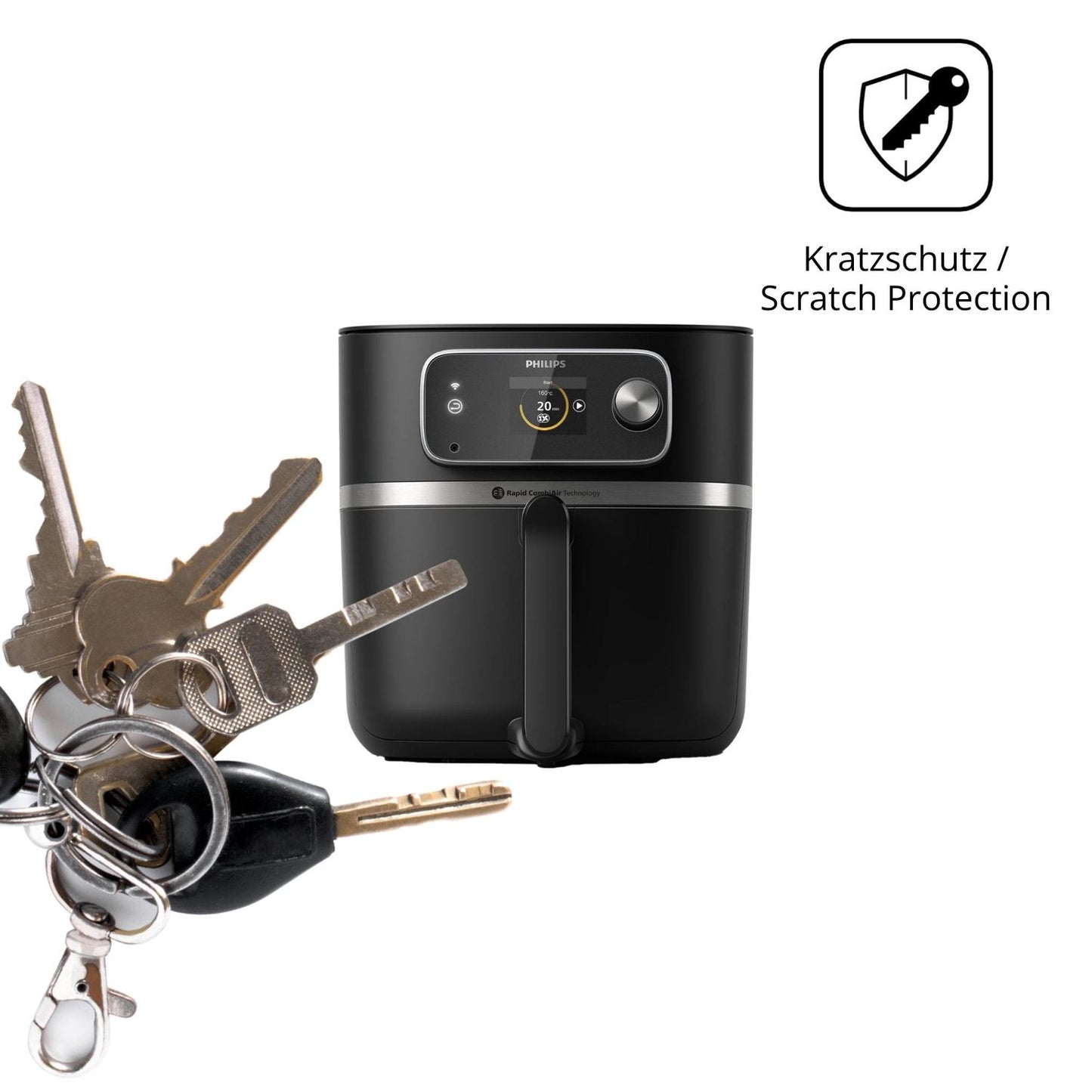 Schutz gegen Kratzer auf dem Philips Airfryer HD9880/90 Glas durch Schlüssel oder Ähnliches