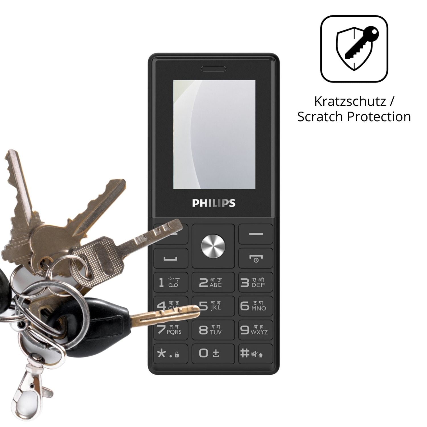 Schutz gegen Kratzer auf dem Philips E2112 Glas durch Schlüssel oder Ähnliches
