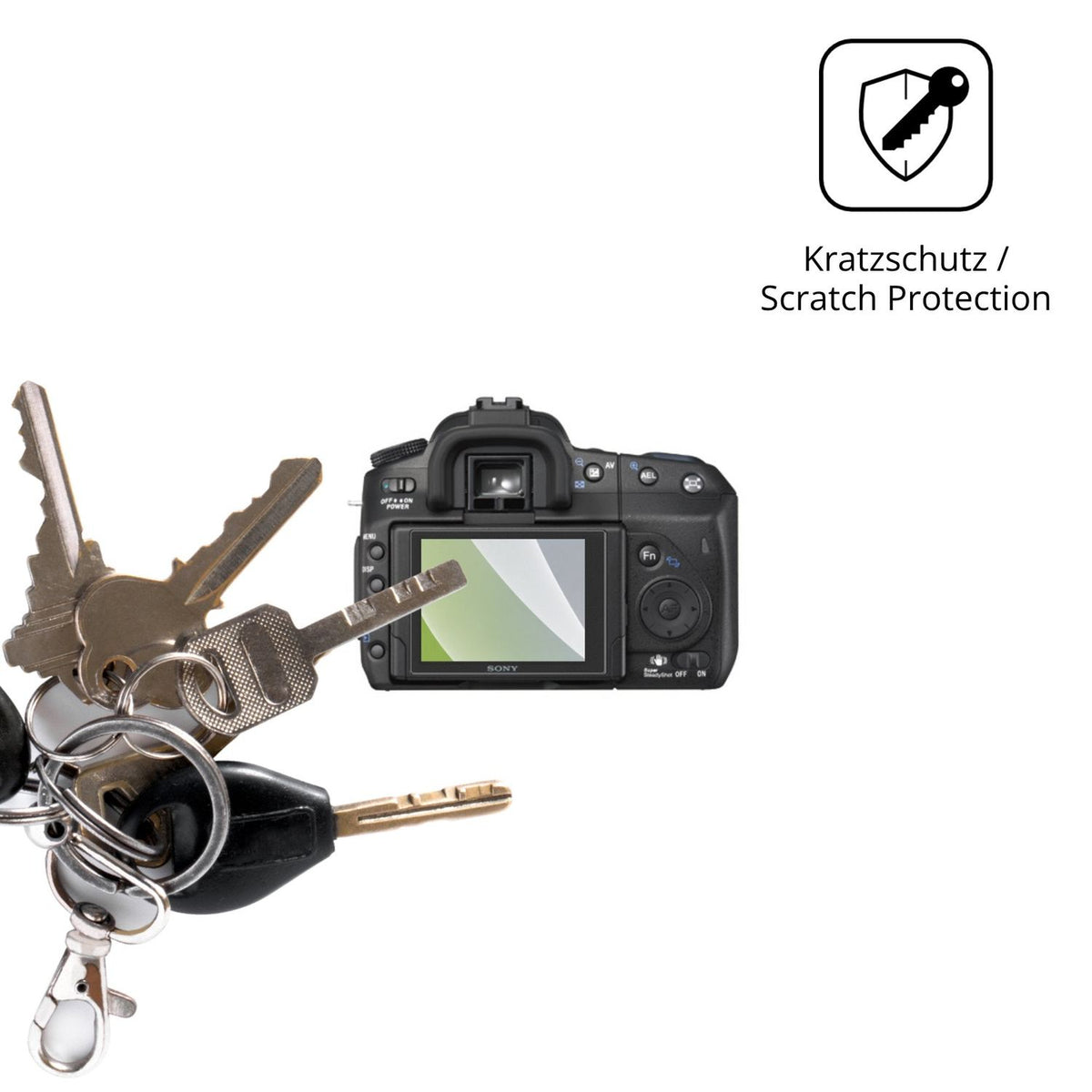 Schutz gegen Kratzer auf dem Sony A350 Glas durch Schlüssel oder Ähnliches