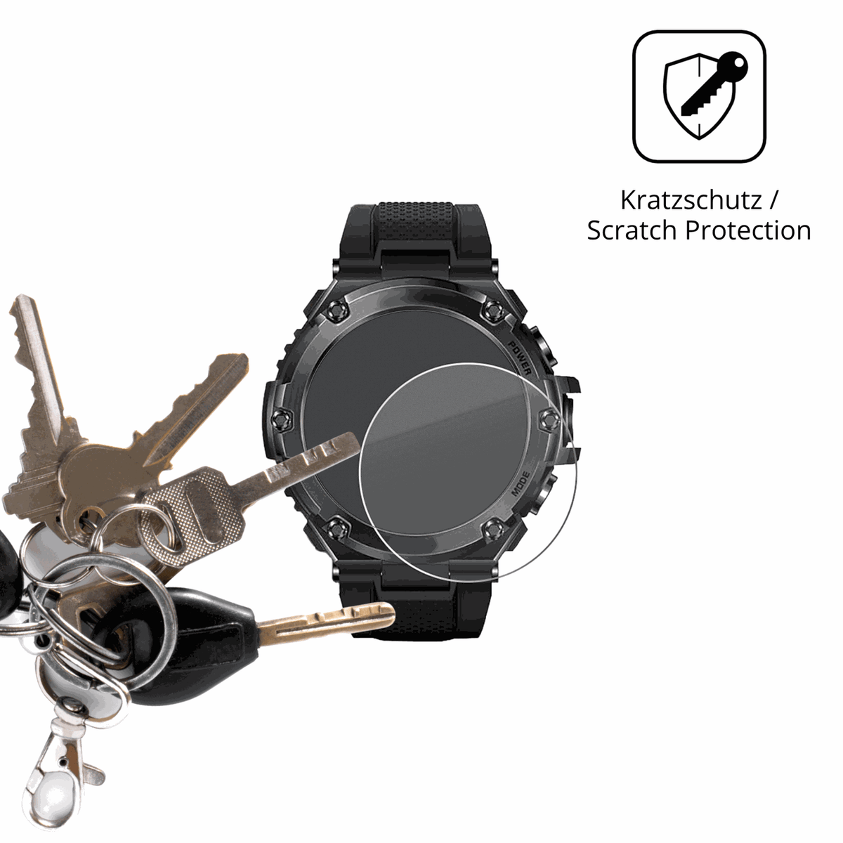Schutz gegen Kratzer auf dem Stahlgear Titan Pro Glas durch Schl�ssel oder �hnliches