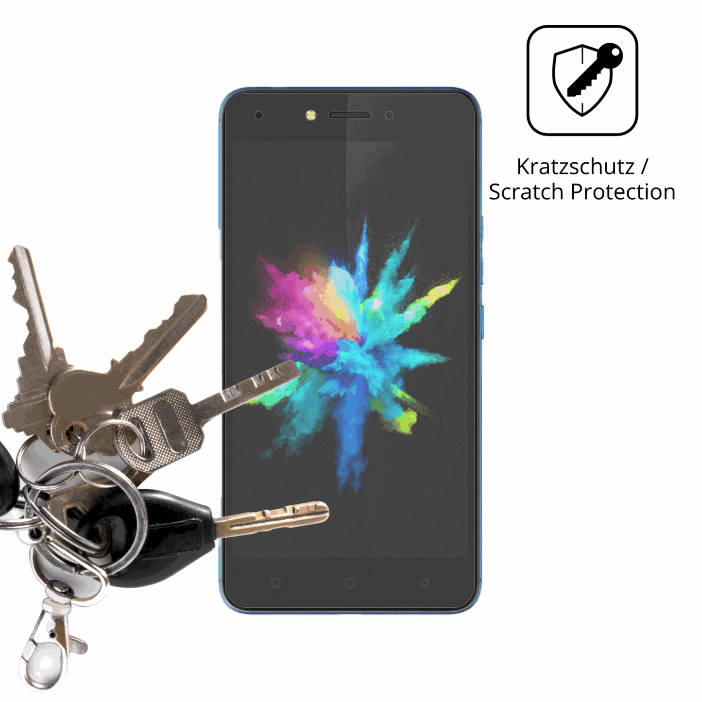 Schutz gegen Kratzer auf dem Tecno Pouvoir 1 Glas durch Schlüssel oder Ähnliches