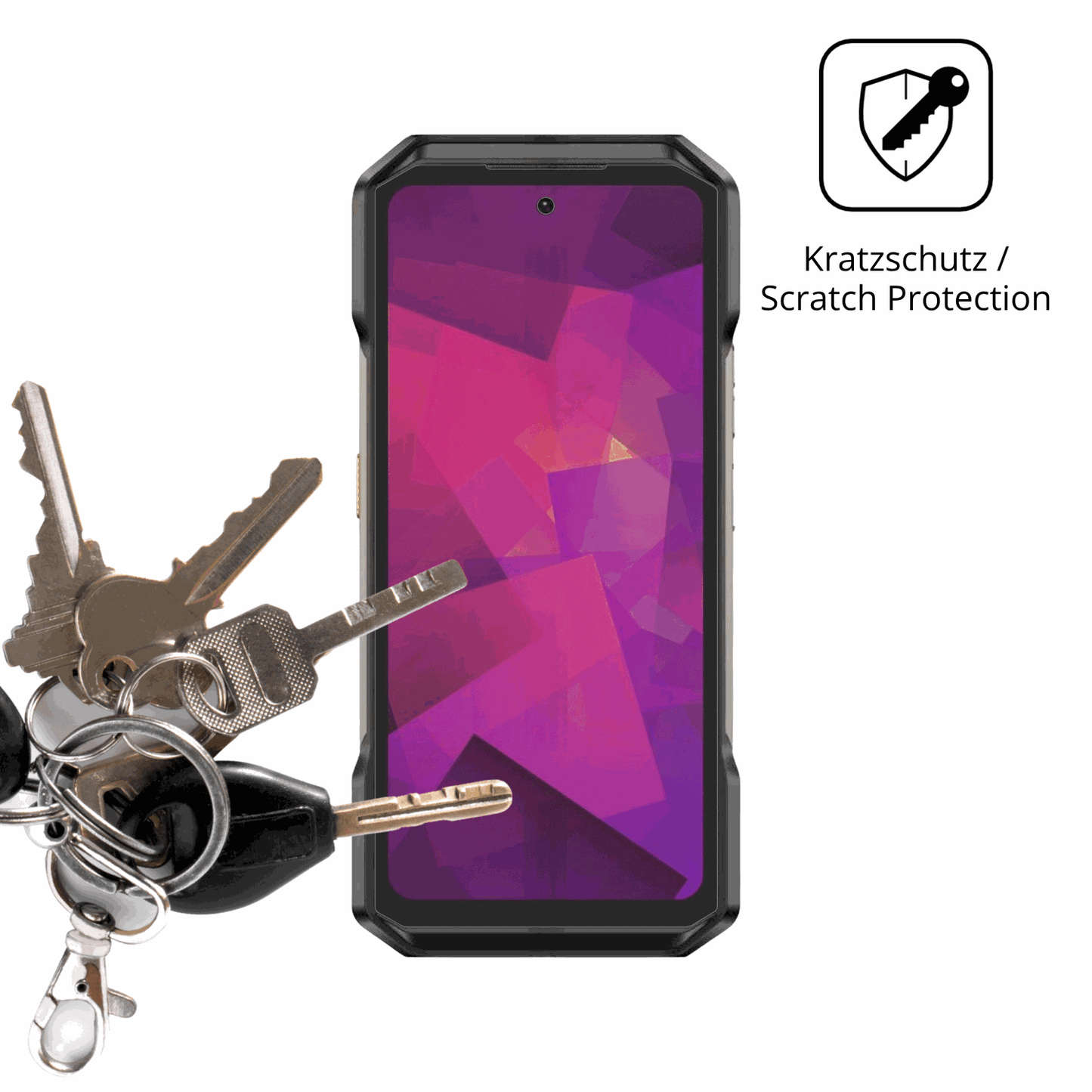 Schutz gegen Kratzer auf dem Ulefone Armor 27T Pro Plus Glas durch Schlüssel oder Ähnliches