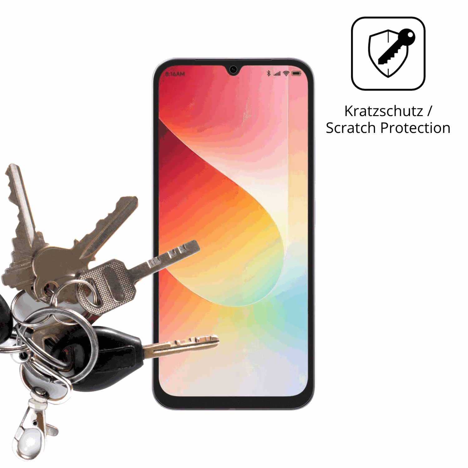 Schutz gegen Kratzer auf dem Xiaomi Redmi 15A 5G Glas durch Schlüssel oder Ähnliches