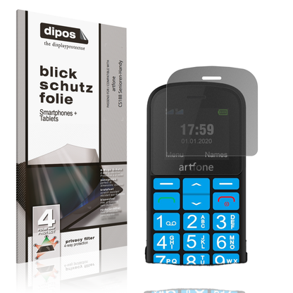 Blickschutzfolie von dipos passend für artfone CS188 Senioren-Handy, präziser Zuschnitt und blasenfrei montiert