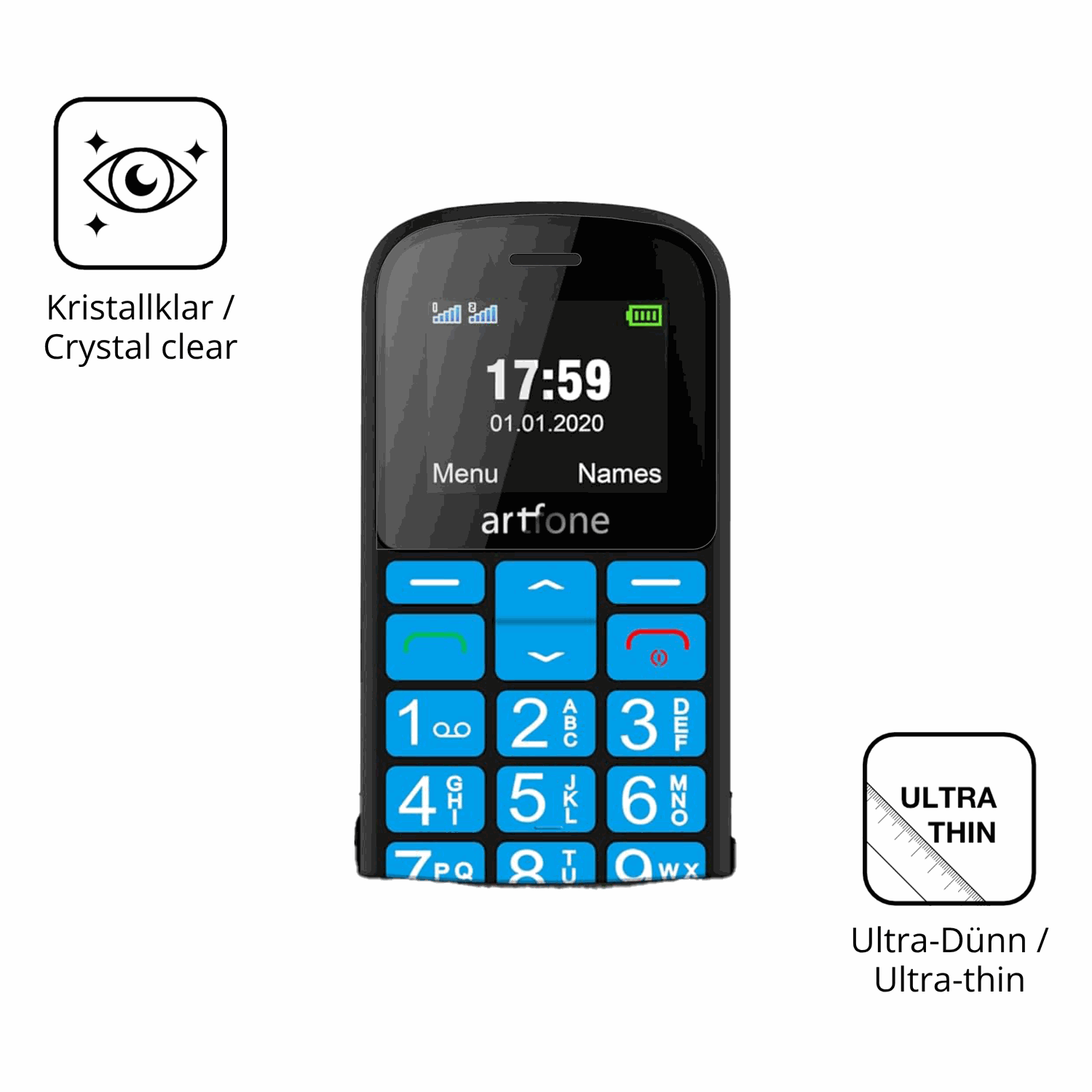 Dünne und klare Folie passend zugeschnitten für artfone CS188 Senioren-Handy