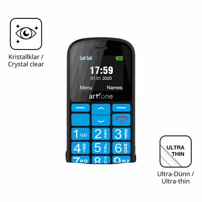 Dünne und klare Folie passend zugeschnitten für artfone CS188 Senioren-Handy