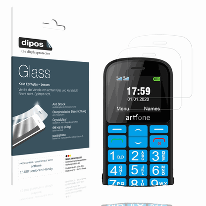 Klare Displayschutzfolie von dipos passend für artfone CS188 Senioren-Handy, 9H kratzfest und blasenfrei montiert
