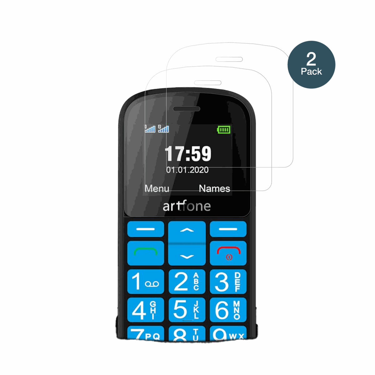 artfoneCS188 Senioren-Handy mit aufgebrachter dipos Flex Schutzfolie, glasklare Darstellung ohne Einschränkungen