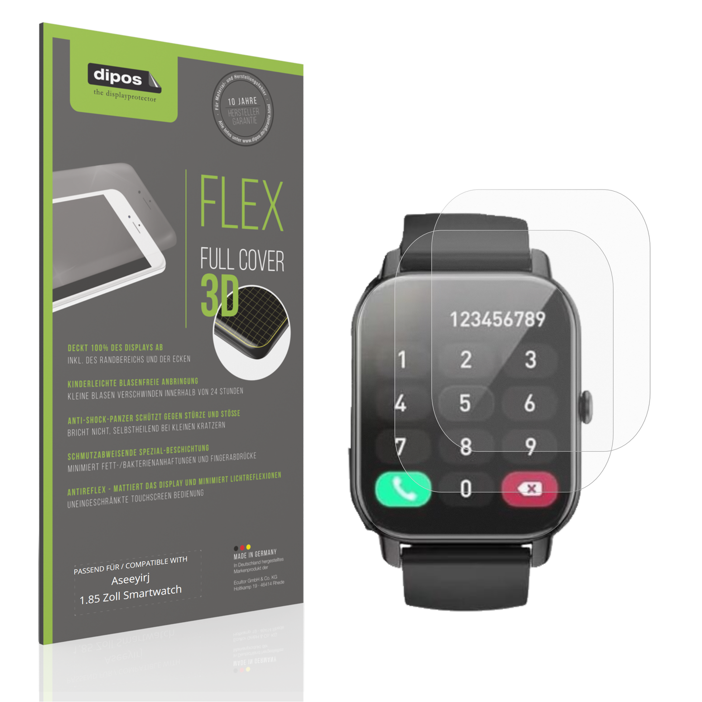 Matte Displayschutzfolie von dipos passend für Aseeyirj 1.85 Zoll Smartwatch, 100% Displayabdeckung und blasenfreie Montage