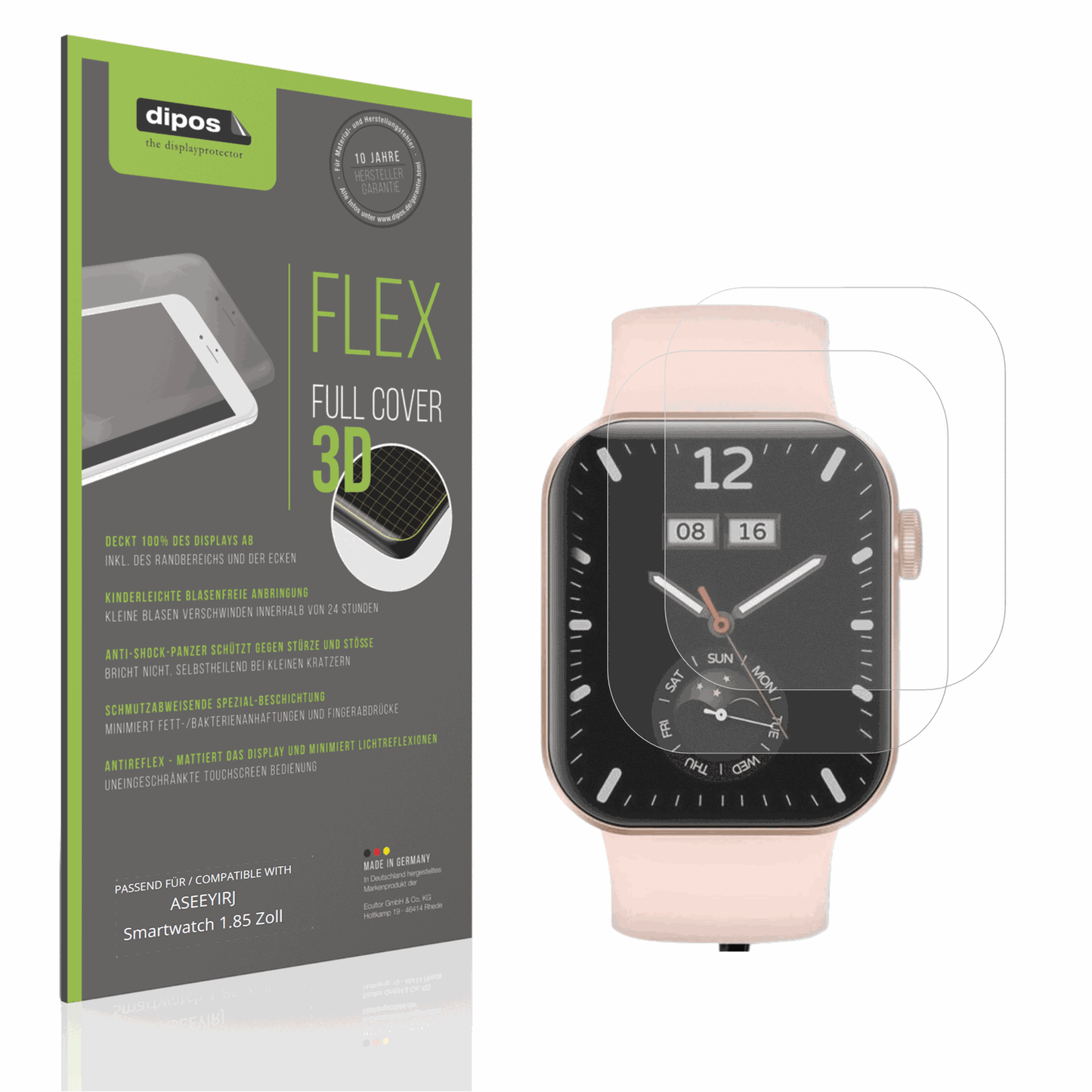 Matte Displayschutzfolie von dipos passend für ASEEYIRJ Smartwatch 1.85 Zoll, 100% Displayabdeckung und blasenfreie Montage