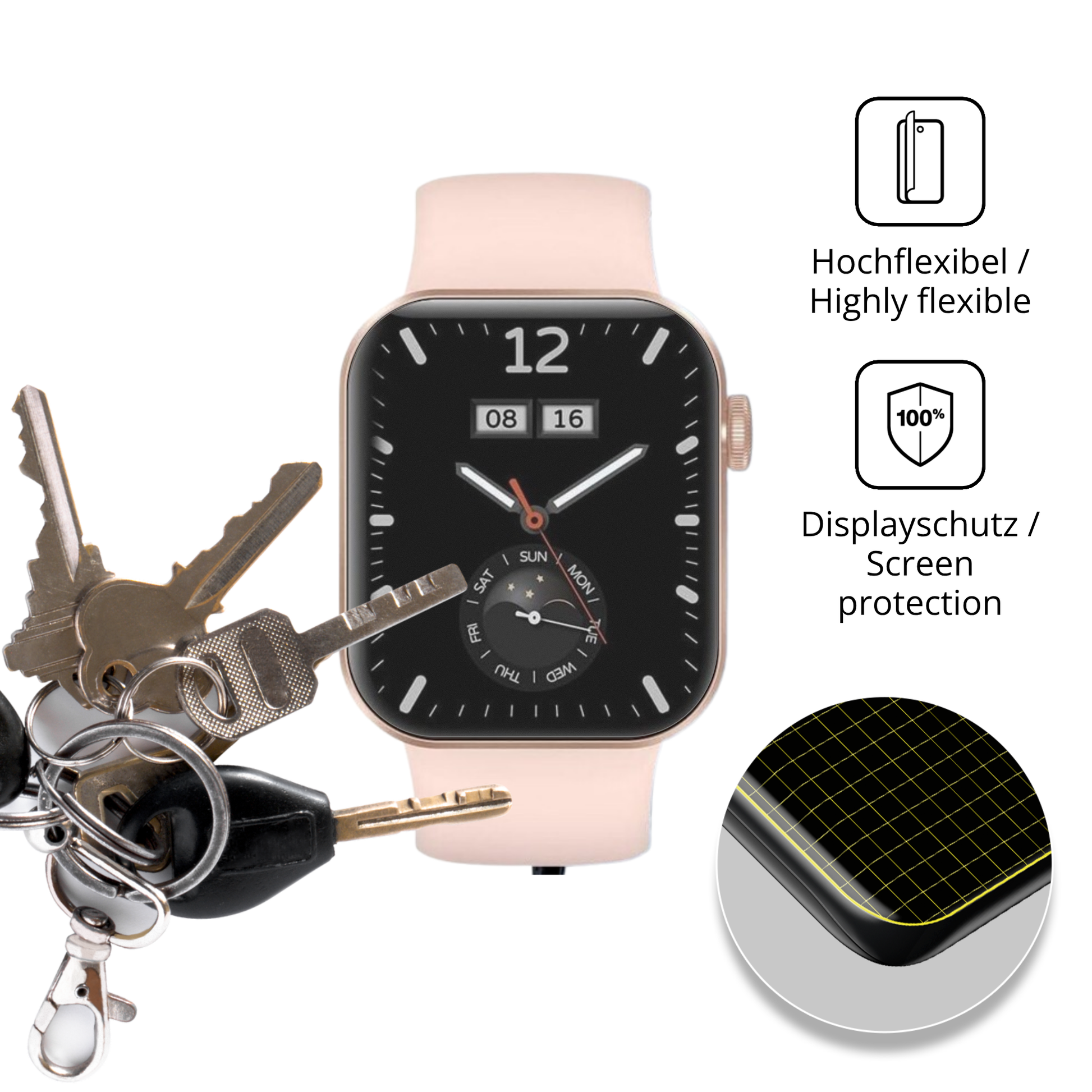 dipos Displayschutz für ASEEYIRJ Smartwatch 1.85 Zoll, transparente Oberfläche, perfekte Passform auch für die Rundungen