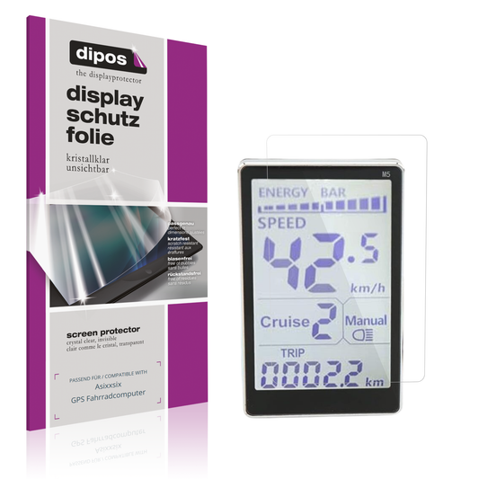 Klare Displayschutzfolie von dipos passend für Asixxsix GPS Fahrradcomputer, präziser Zuschnitt und blasenfrei montiert