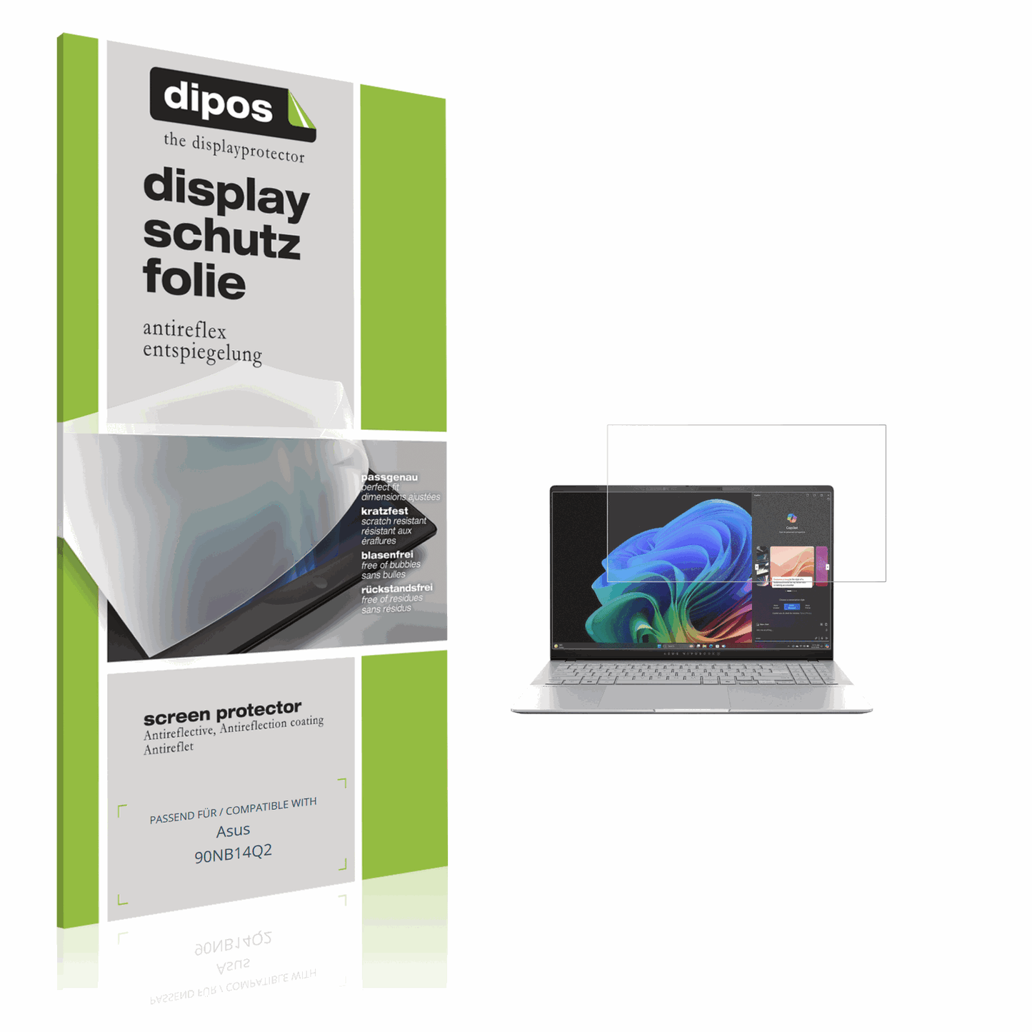 Matte Displayschutzfolie von dipos passend für asus90nb14q2, präziser Zuschnitt und blasenfrei montiert
