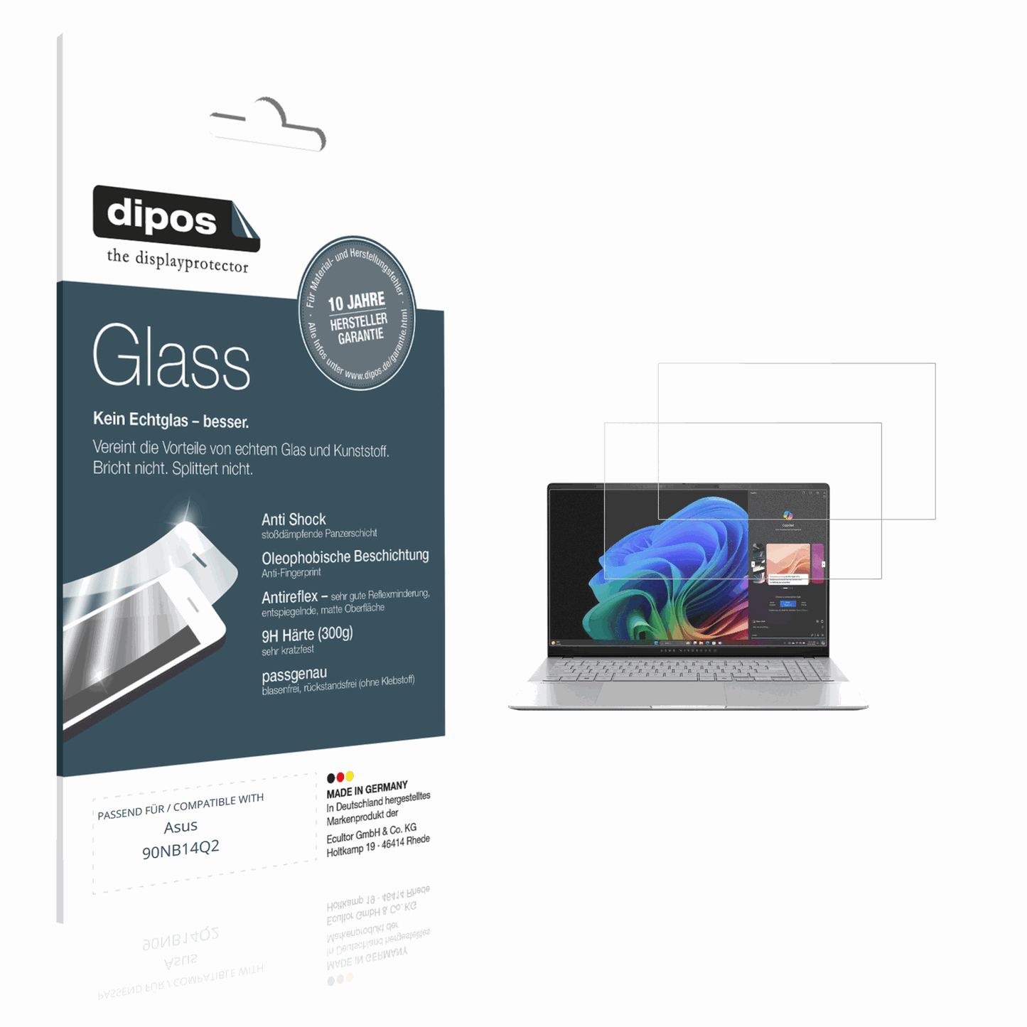 Matte Displayschutzfolie von dipos passend für asus90nb14q2, 9H kratzfest und blasenfrei montiert