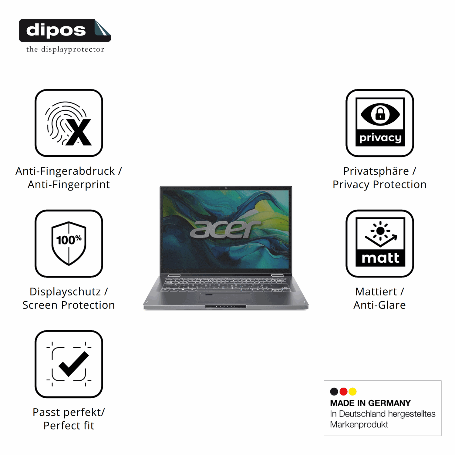Privatsphäre-Schutz durch Sichtschutz-Folie passend zugeschnitten für Asus Aspire 14
