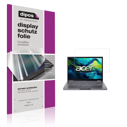 Klare Displayschutzfolie von dipos passend für Asus Aspire 14, präziser Zuschnitt und blasenfrei montiert