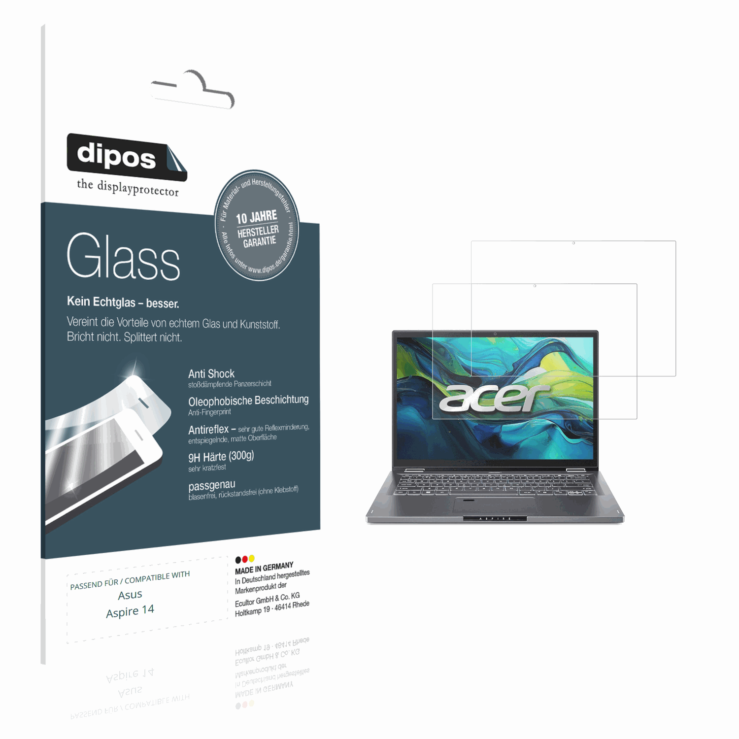 Matte Displayschutzfolie von dipos passend für Asus Aspire 14, 9H kratzfest und blasenfrei montiert