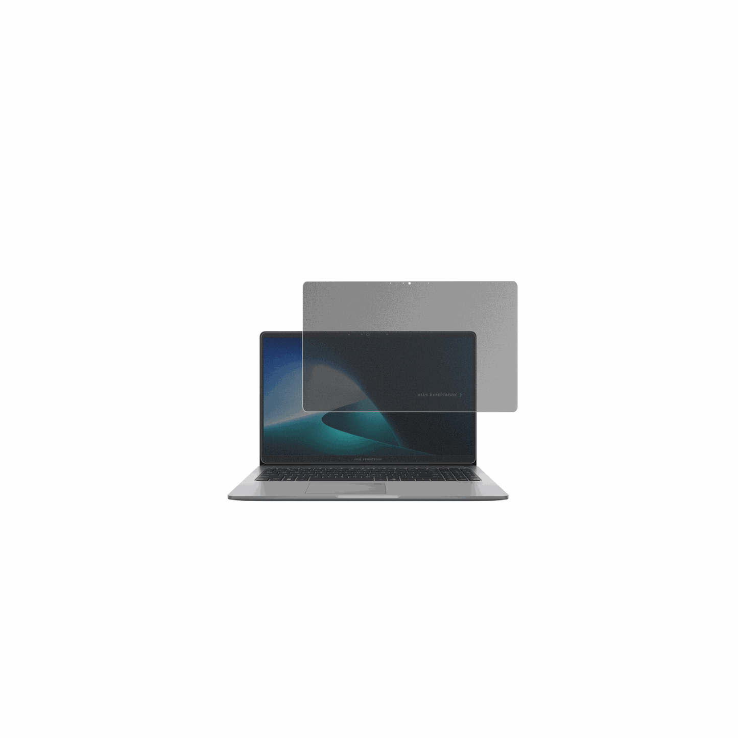 AsusExpertBook P1 mit aufgebrachtem dipos Displayschutz, der seitliche Einblicke blockiert