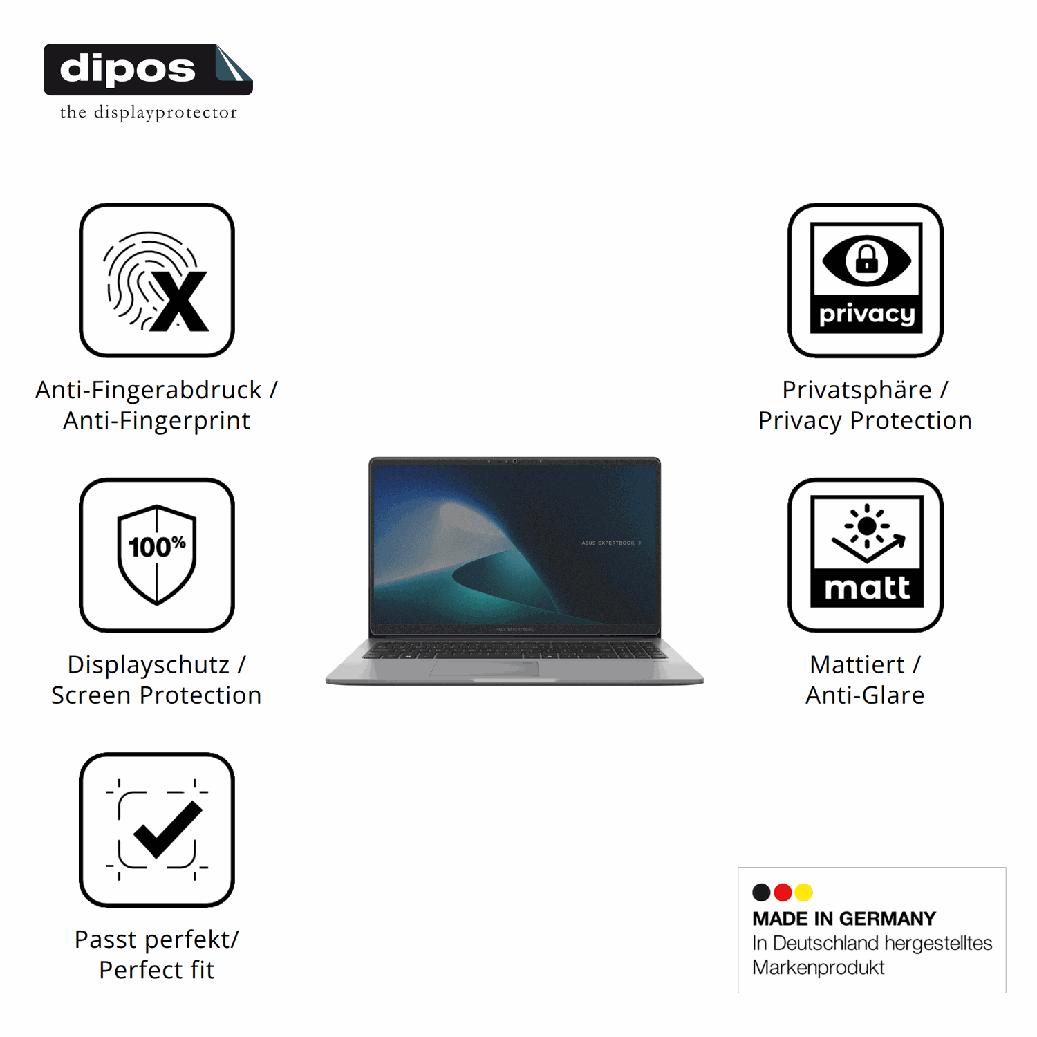 Privatsphäre-Schutz durch Sichtschutz-Folie passend zugeschnitten für Asus ExpertBook P1