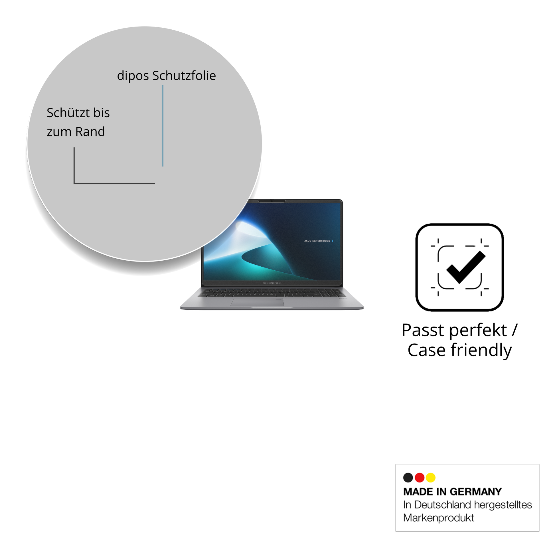 Schutzglasfolie mit optimaler Passform, zur Verwendung mit Hüllen geeignet