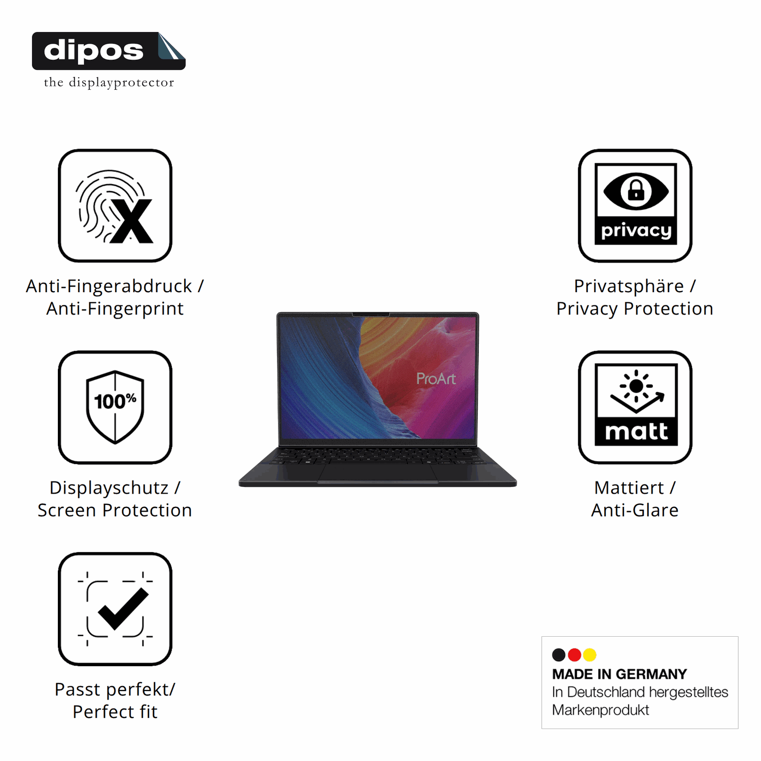 Privatsphäre-Schutz durch Sichtschutz-Folie passend zugeschnitten für ASUS ProArt P16 H7606WM