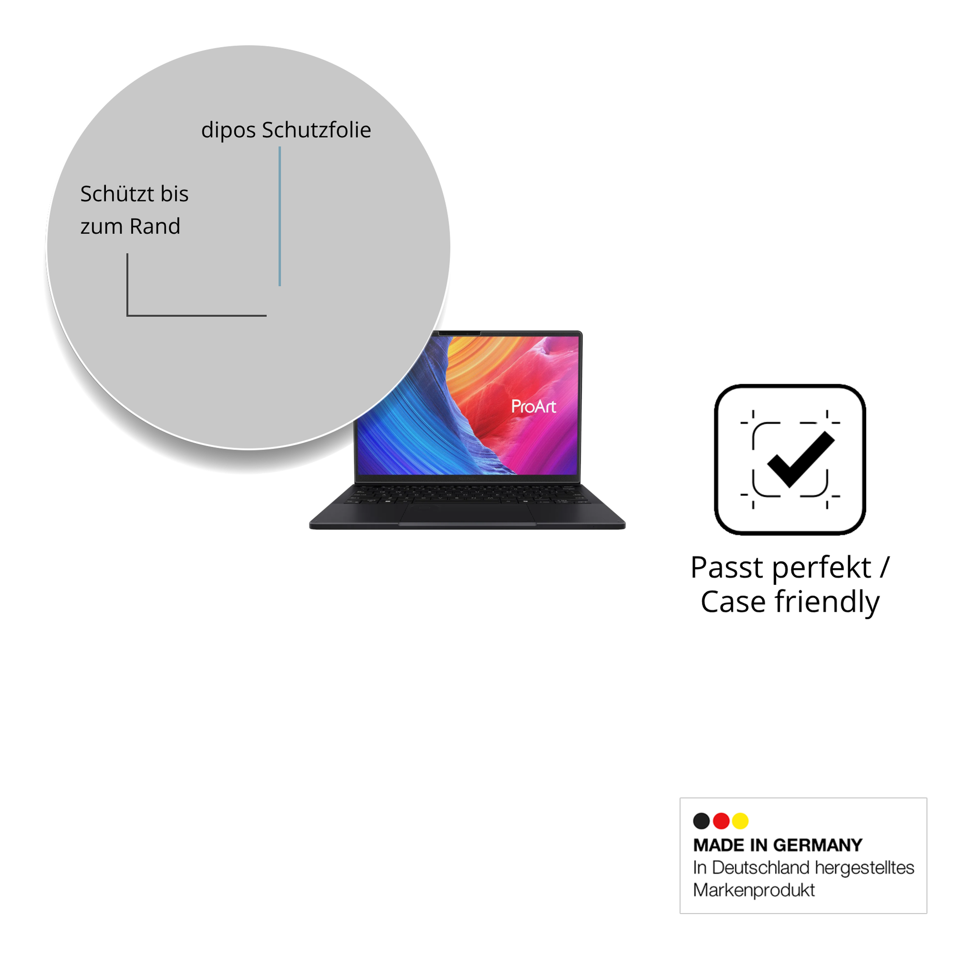 Schutzglasfolie mit optimaler Passform, zur Verwendung mit Hüllen geeignet