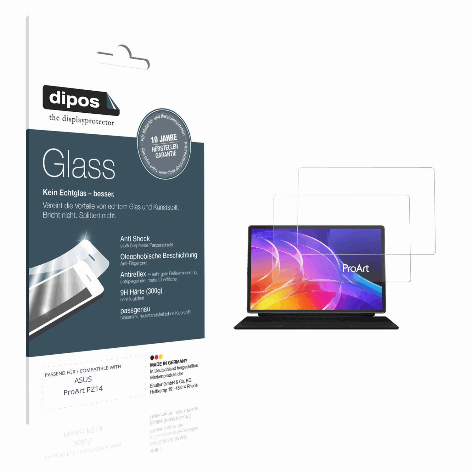Matte Displayschutzfolie von dipos passend für ASUS ProArt PZ14, 9H kratzfest und blasenfrei montiert
