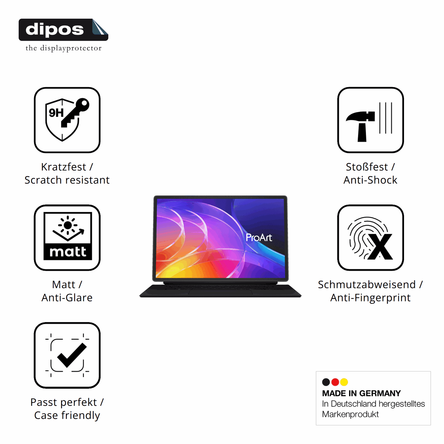 Displayschutz hergestellt in Deutschland, höchste Qualität made in Germany