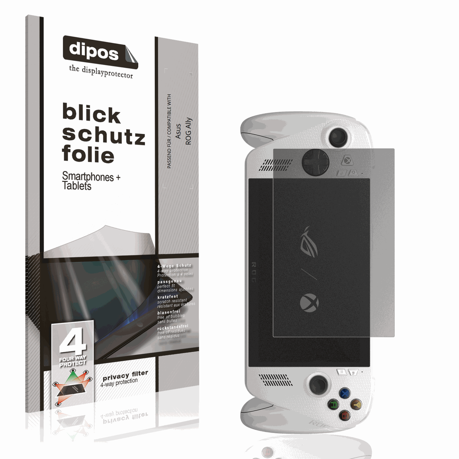Blickschutzfolie von dipos passend für Asus ROG Ally, präziser Zuschnitt und blasenfrei montiert