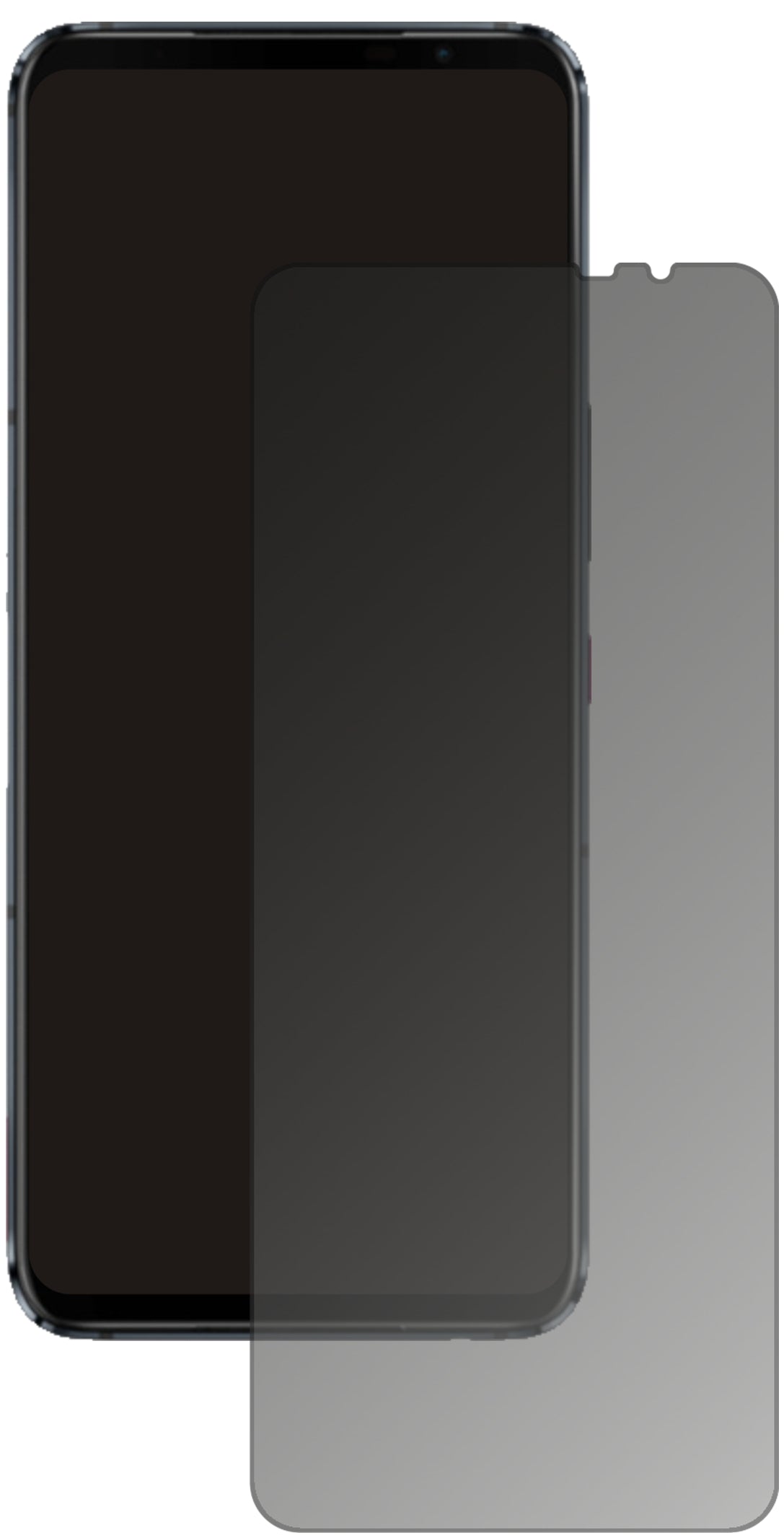 AsusROG Phone 5s mit aufgebrachtem dipos Displayschutz, der seitliche Einblicke blockiert