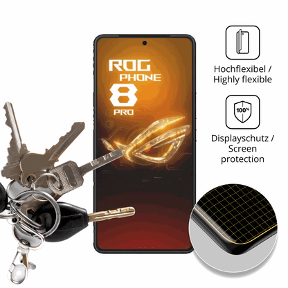 dipos Displayschutz für Asus Rog Phone 8 Pro, transparente Oberfläche, perfekte Passform auch für die Rundungen