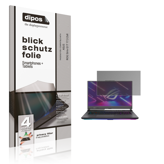 Blickschutzfolie von dipos passend für ASUS ROG Strix G17 17.3 Zoll, präziser Zuschnitt und blasenfrei montiert