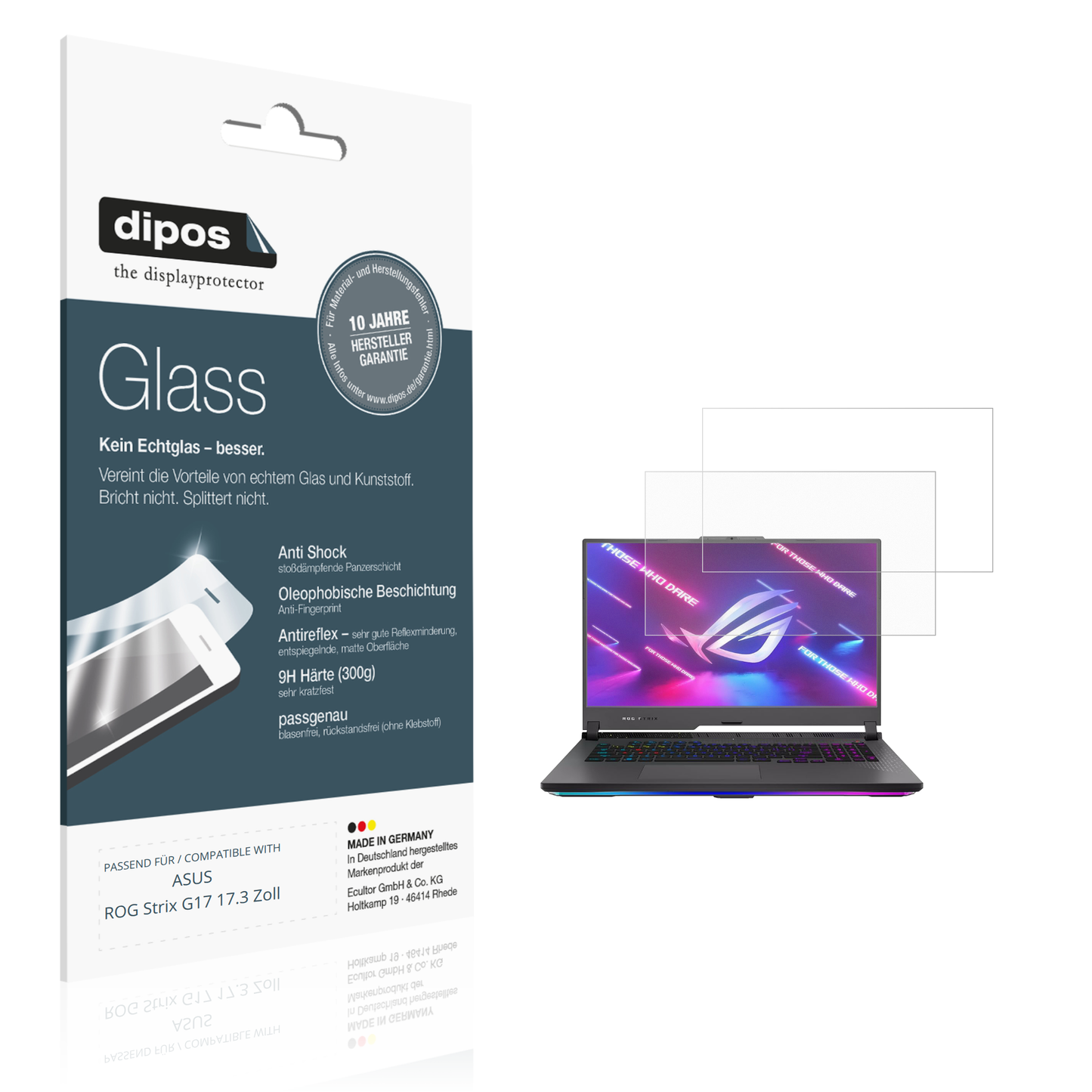 Matte Displayschutzfolie von dipos passend für ASUS ROG Strix G17 17.3 Zoll, 9H kratzfest und blasenfrei montiert