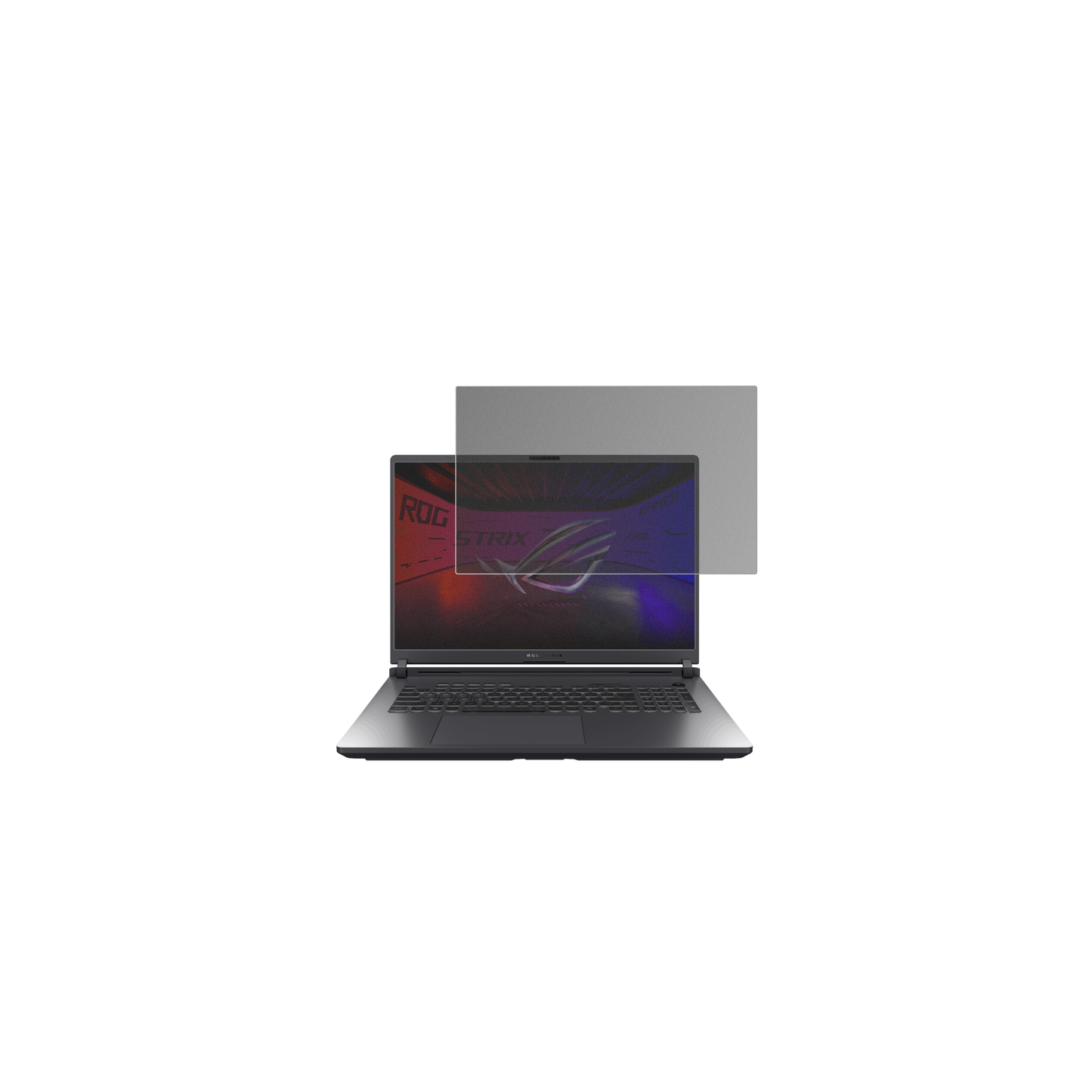 AsusRog Strix G18 2025 mit aufgebrachtem dipos Displayschutz, der seitliche Einblicke blockiert